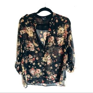 Forever 21 sheer black floral long sleeve shirt